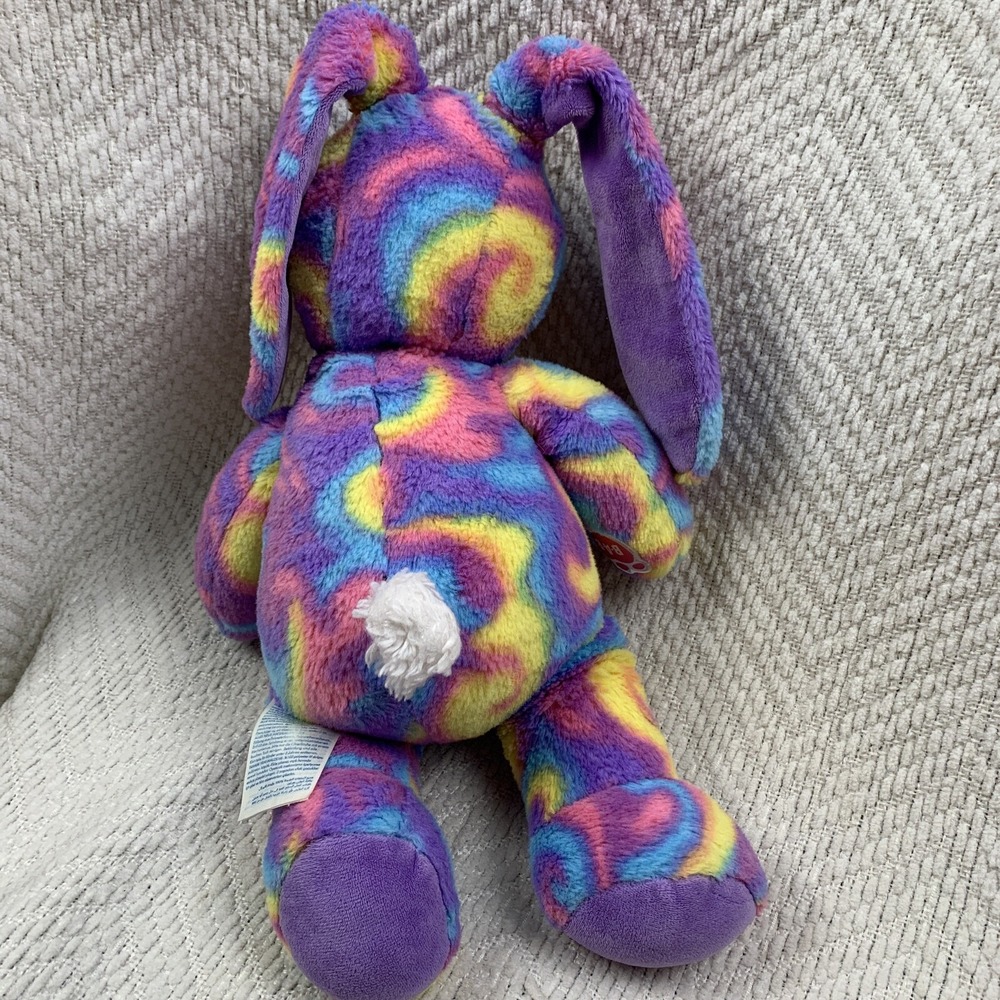 Build a Bear Bunny Rabbit Plush Stuffed Animal Rainbow Tie Dye Colorful‎ Pastel - Picture 11 of 14